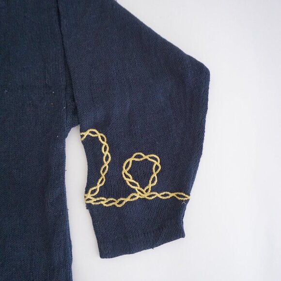 Vintage Maggie Lawrence Navy Gold Sun Chain Embroidered Knit Cardigan 22/24 - Picture 3 of 13